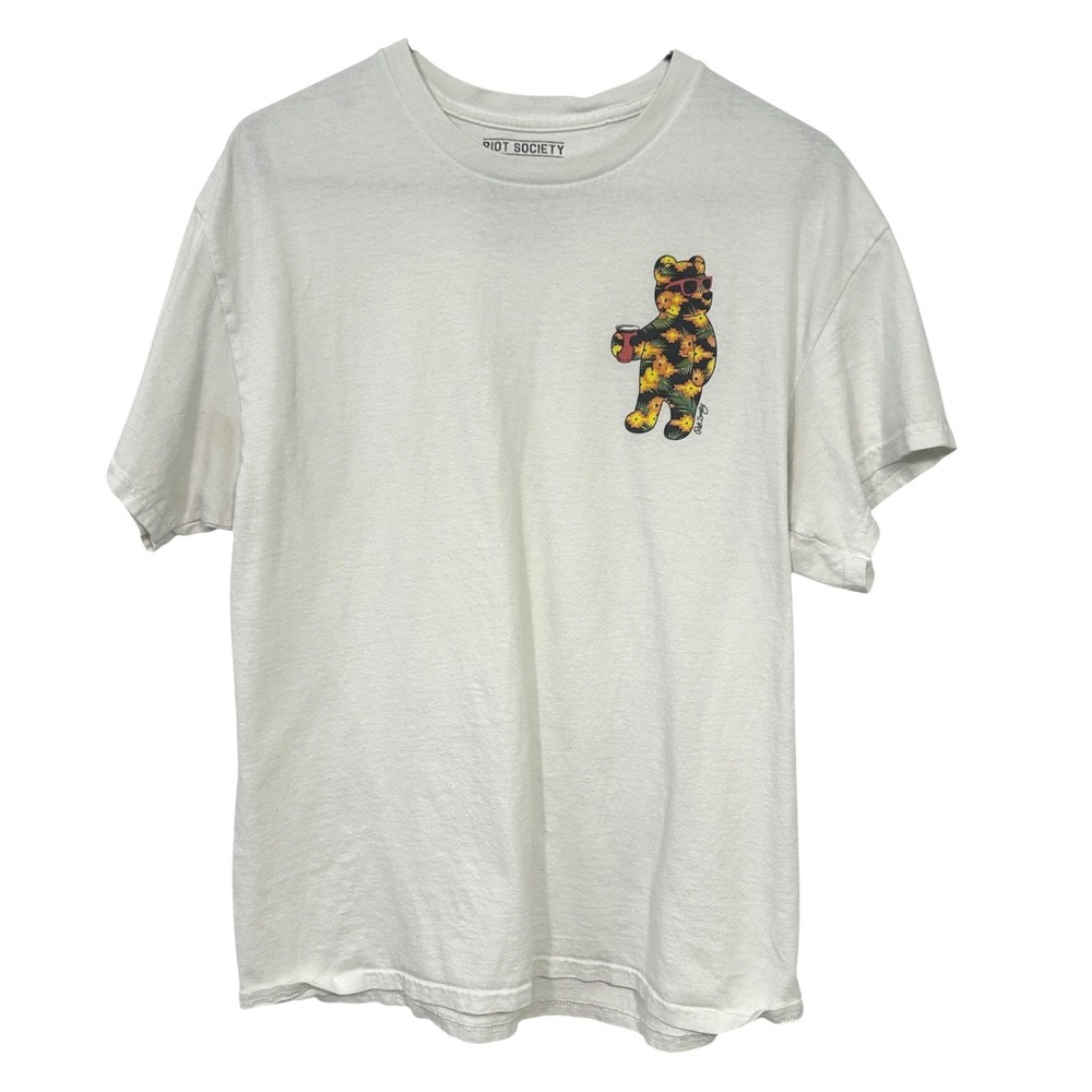 Riot Society Bear Graphic Tee Shirt L Streetwear Skate‎ Alt Y2K Aesthetic
